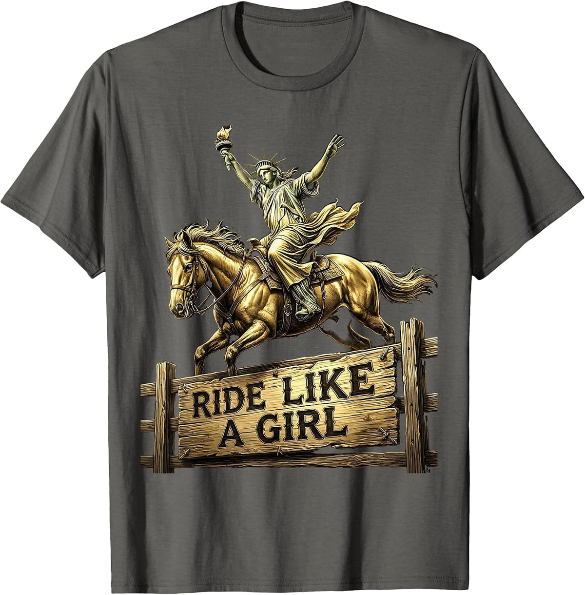 Ride Like a Girl Rodeo Cowgirl Design T-Shirt - Asphalt Grey