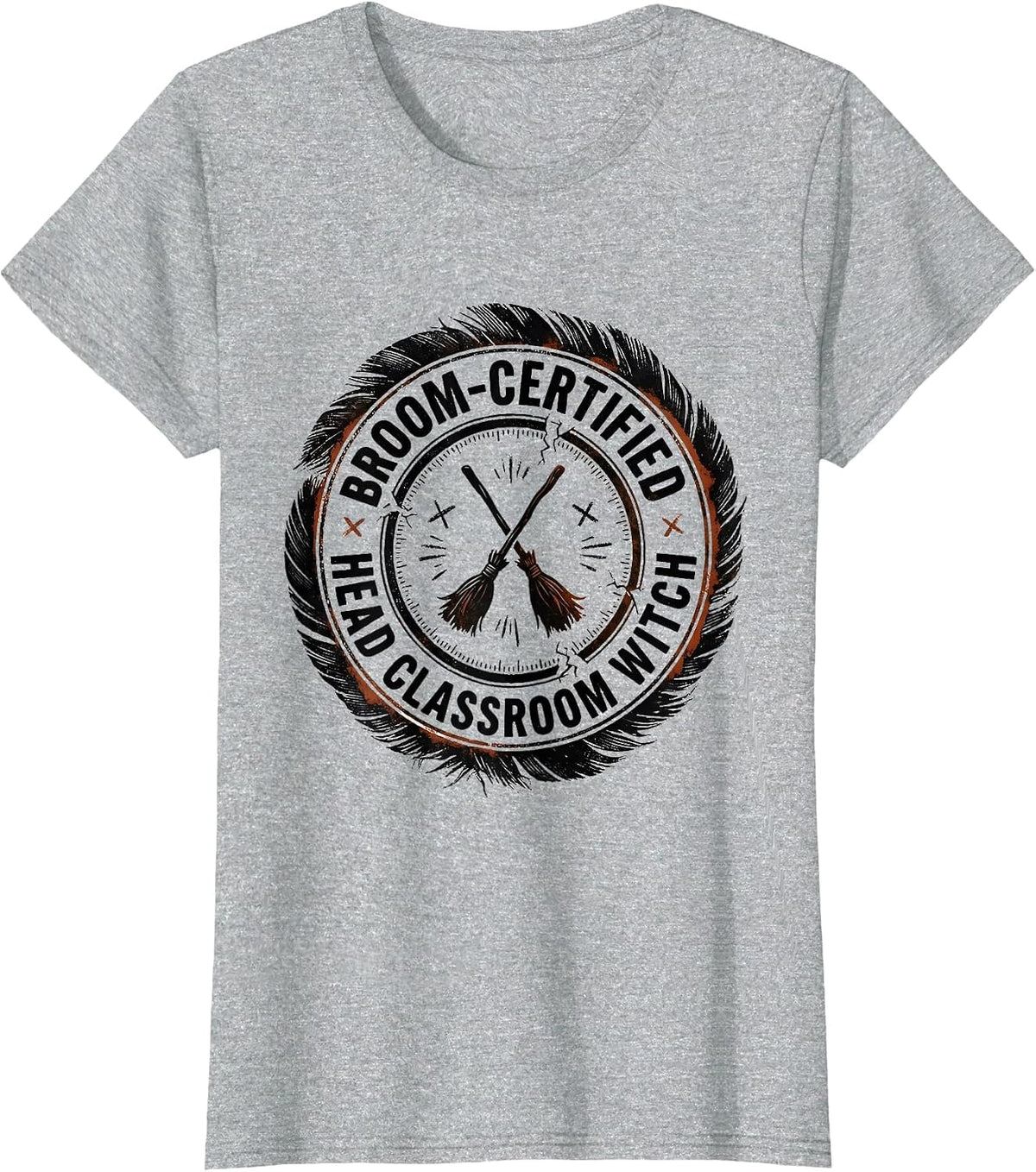 Broom-Certified Head Classroom Witch Funny Teacher Halloween T-Shirt - Heather Grey