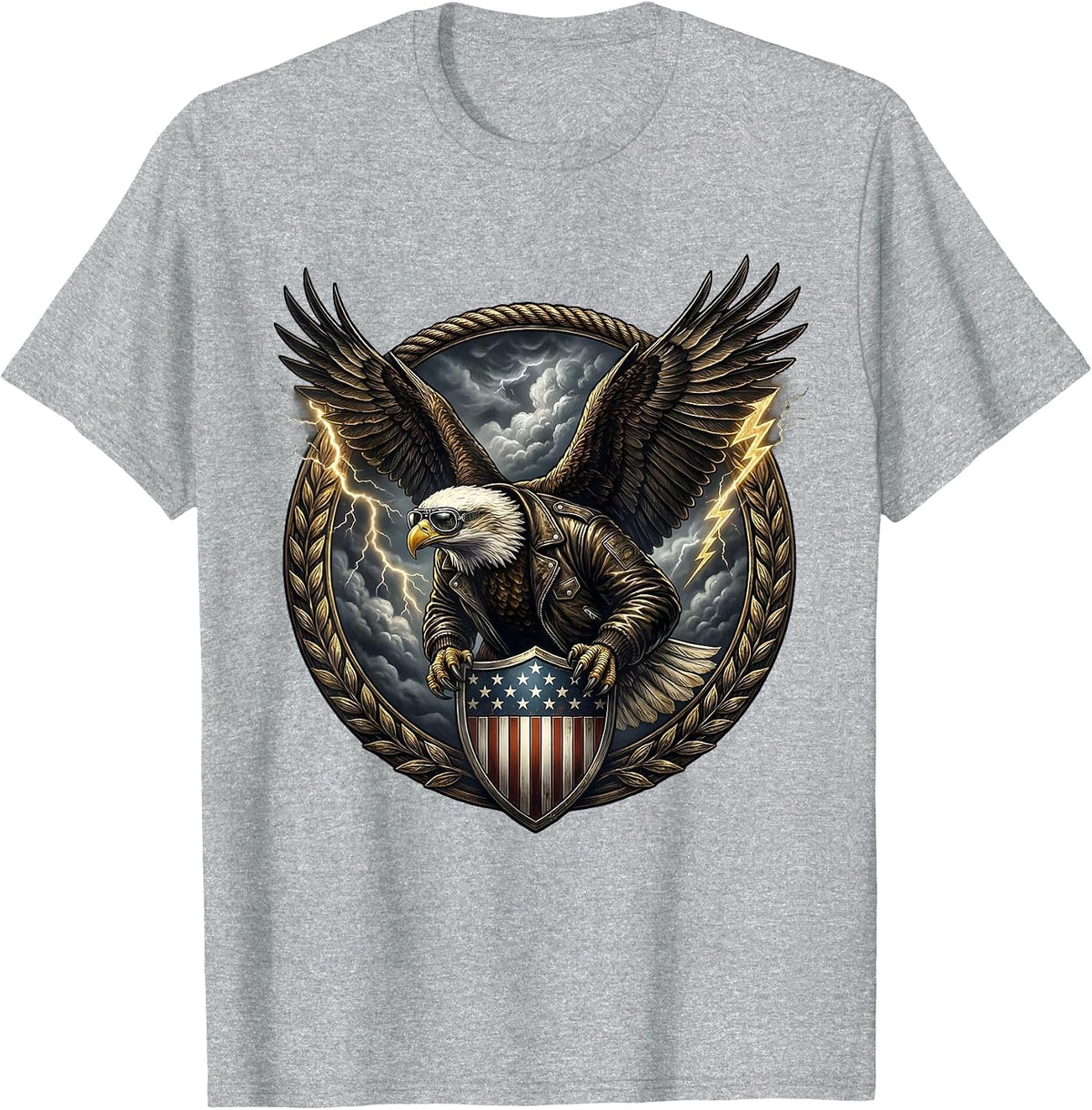 Men's Eagle and Shield Patriotic Stormy Sky Design T-Shirt - Heather Grey