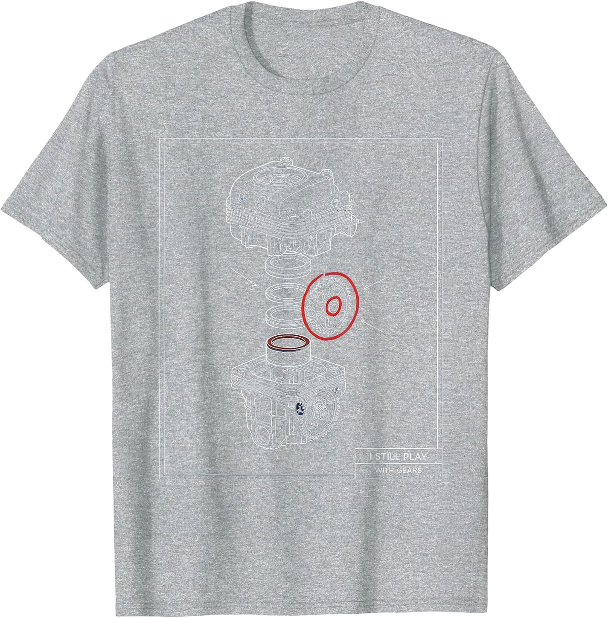 Men's I Still Play With Gears Technical Blueprint Mechanic Engine T-Shirt - Heather Grey
