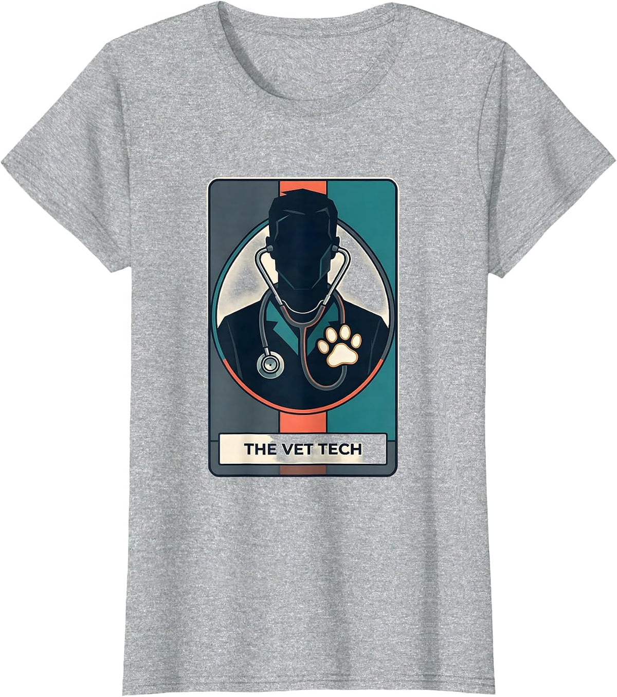 The Vet Tech Tarot Card Skeleton Stethoscope Veterinarian T-Shirt - Heather Grey