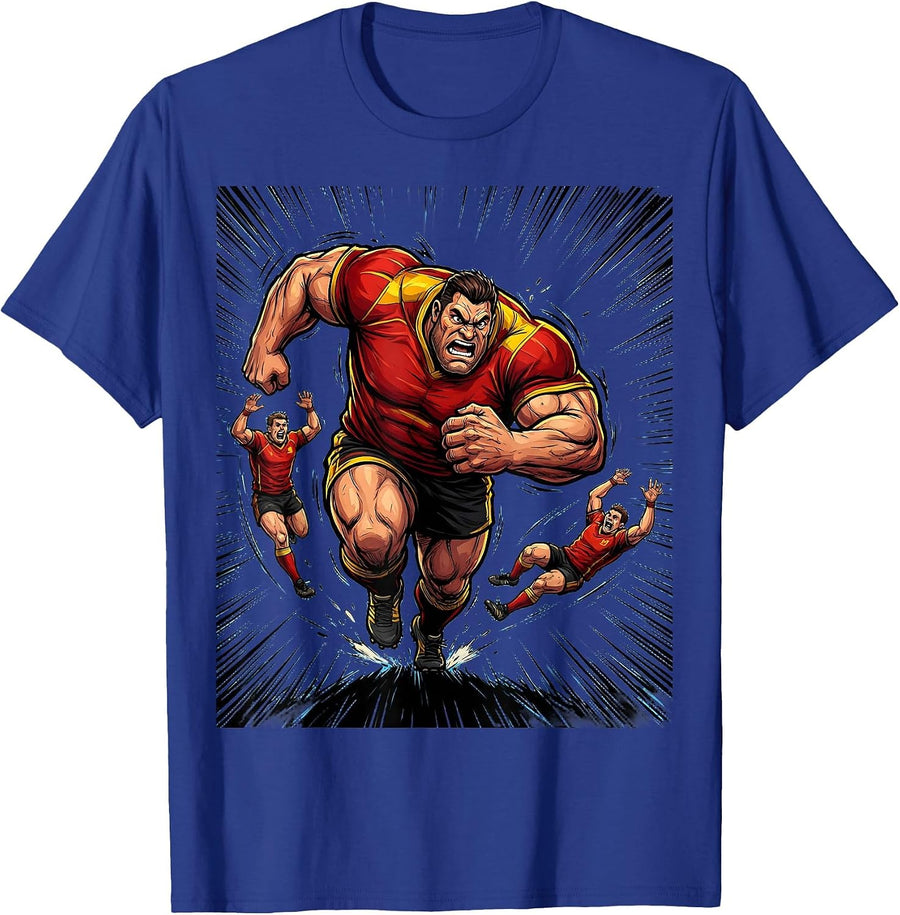 Rugby Bulldozer Tackle Graphic Tee T-Shirt - Royal Blue