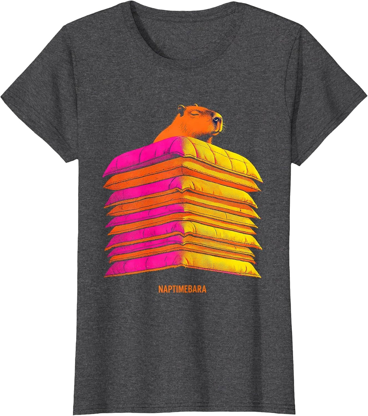 Women's Naptimebara Cute Capybara Sleepy Humor Pajama Lover T-Shirt - Dark Heather Grey