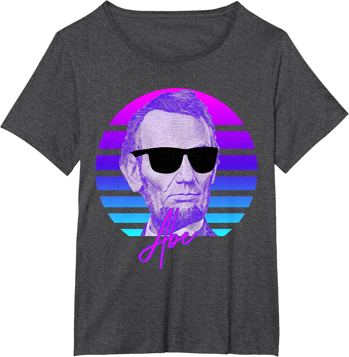 Abraham Lincoln Vaporwave American History Abe Lincoln T-Shirt - Dark Heather Grey