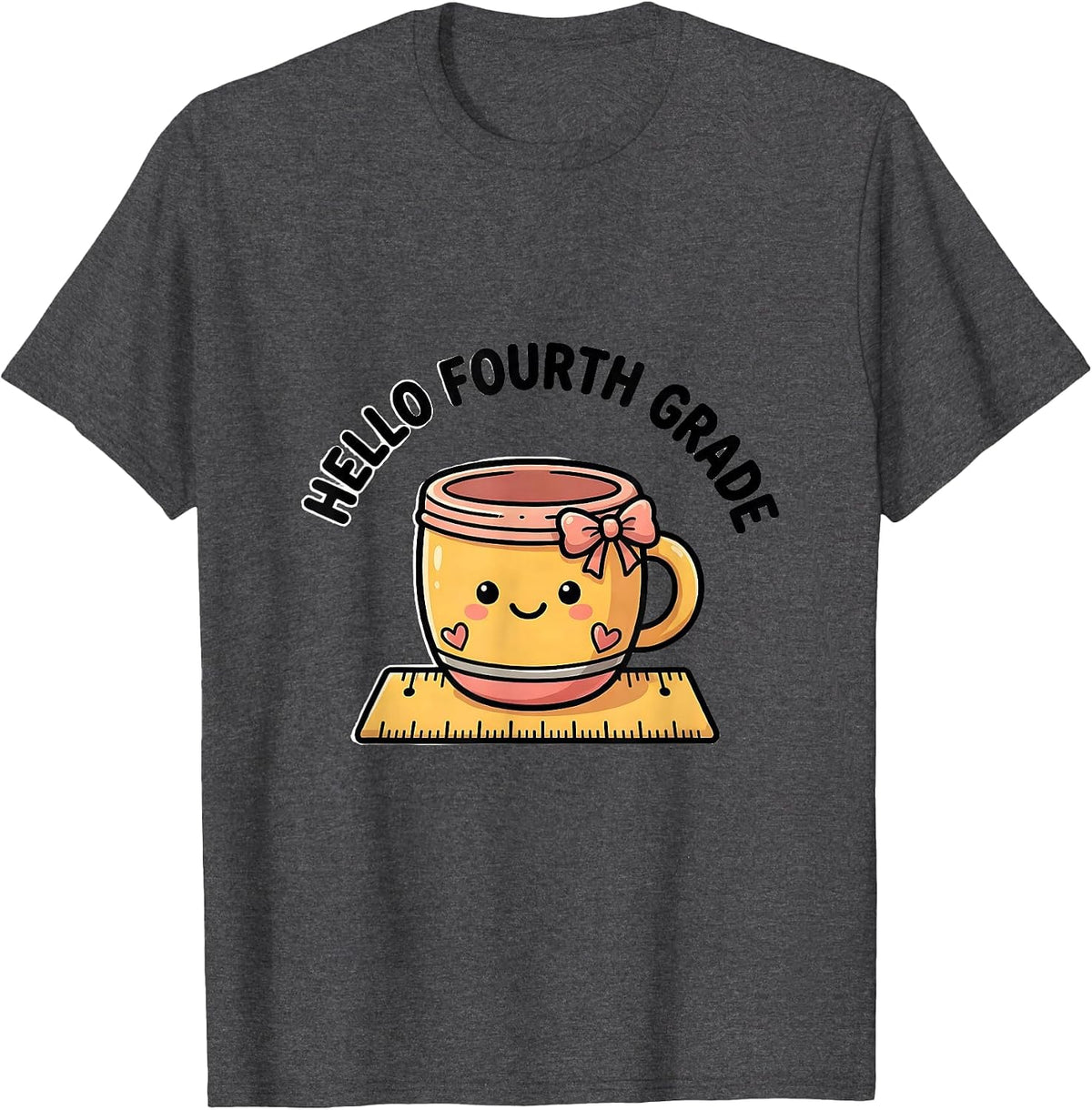 Hello Fourth Grade Cute Kawaii Coquette Back to School T-Shirt - Dark Heather Grey