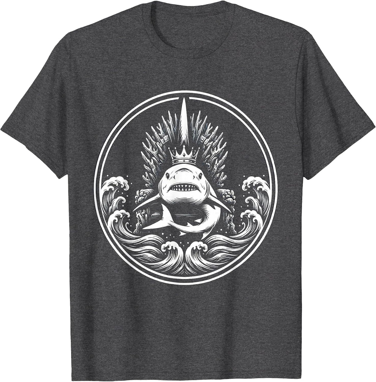 King Shark Ocean Throne Crown Ruler Design T-Shirt - Dark Heather Grey