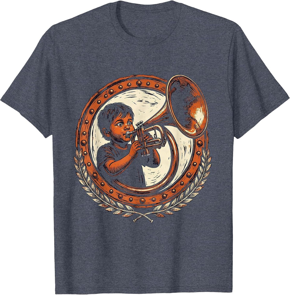 Funny Music Teacher Trumpet Kid Graphic T-Shirt - Heather Blue
