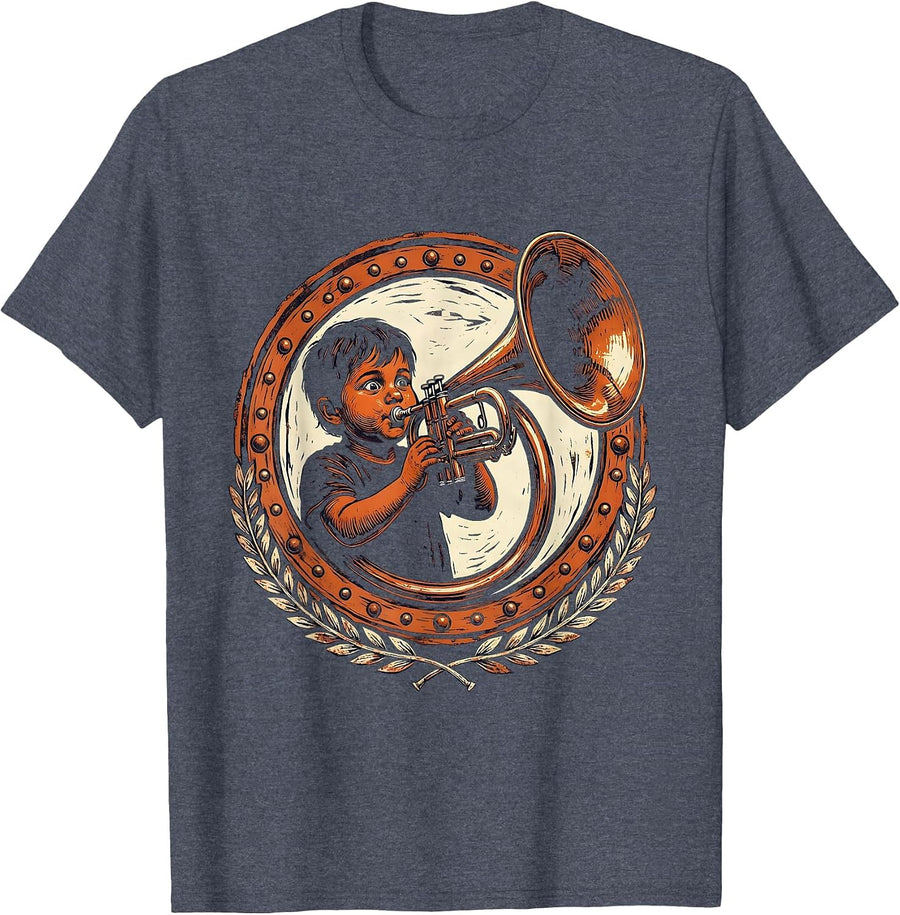 Funny Music Teacher Trumpet Kid Graphic T-Shirt - Heather Blue