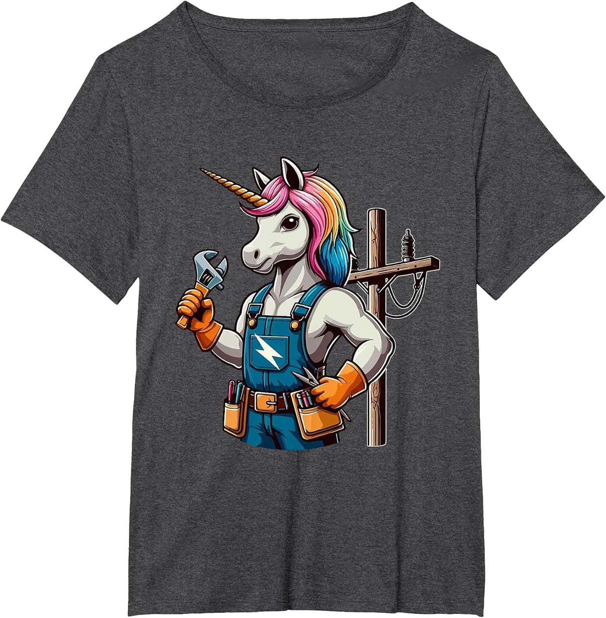 Electrician Job Matching Team Costume Colorful Unicorn Lover T-Shirt - Dark Heather Grey
