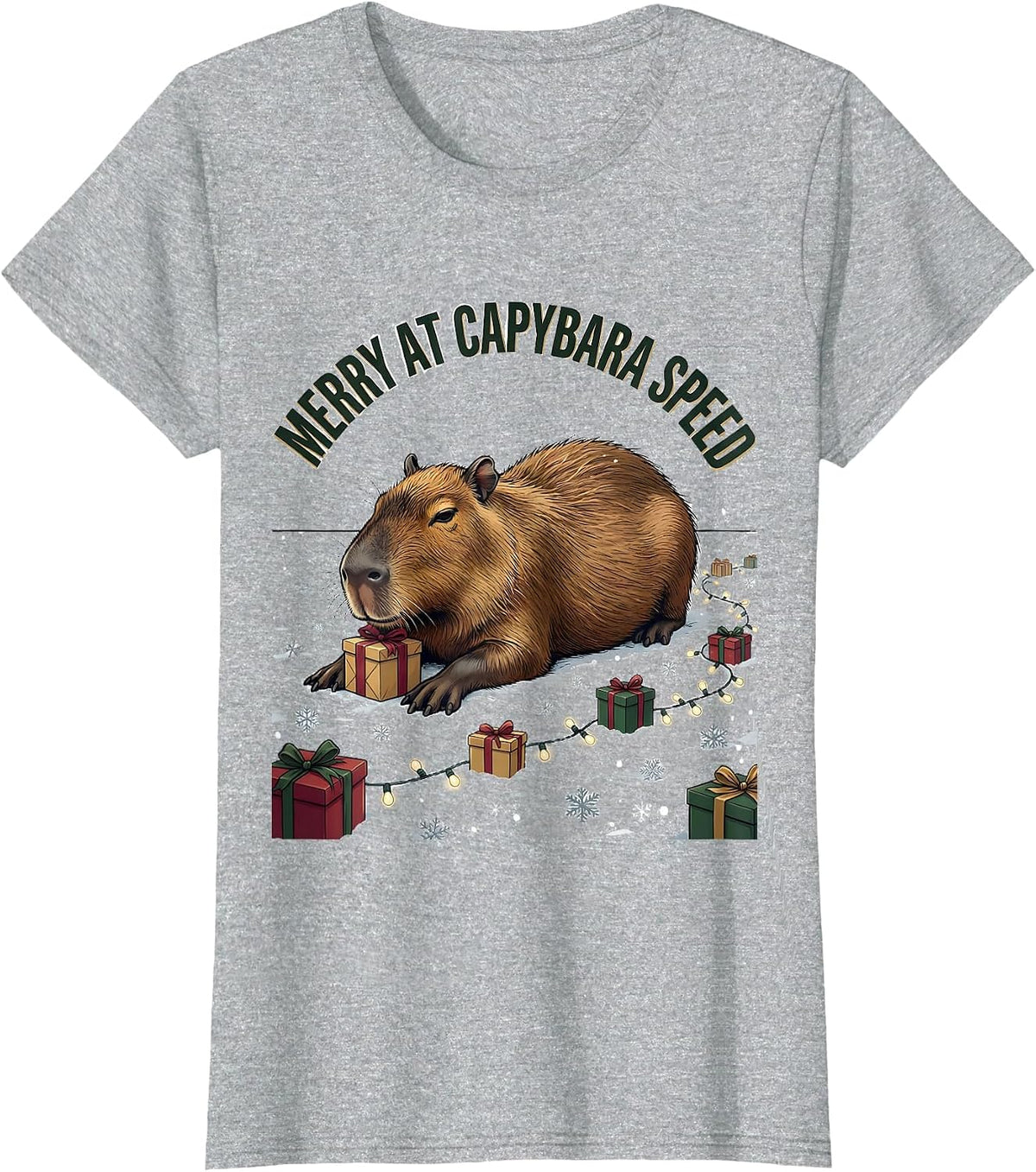 Women's Merry At Capybara Speed Cute Christmas Capybara Animal Lover T-Shirt - Heather Grey