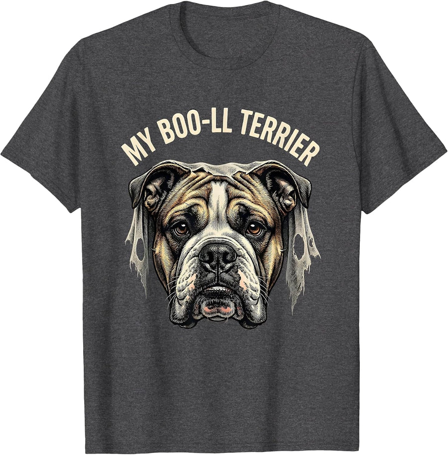 Men's My Boo-ll Terrier Funny Bull Terrier Halloween Dog Lover T-Shirt - Dark Heather Grey