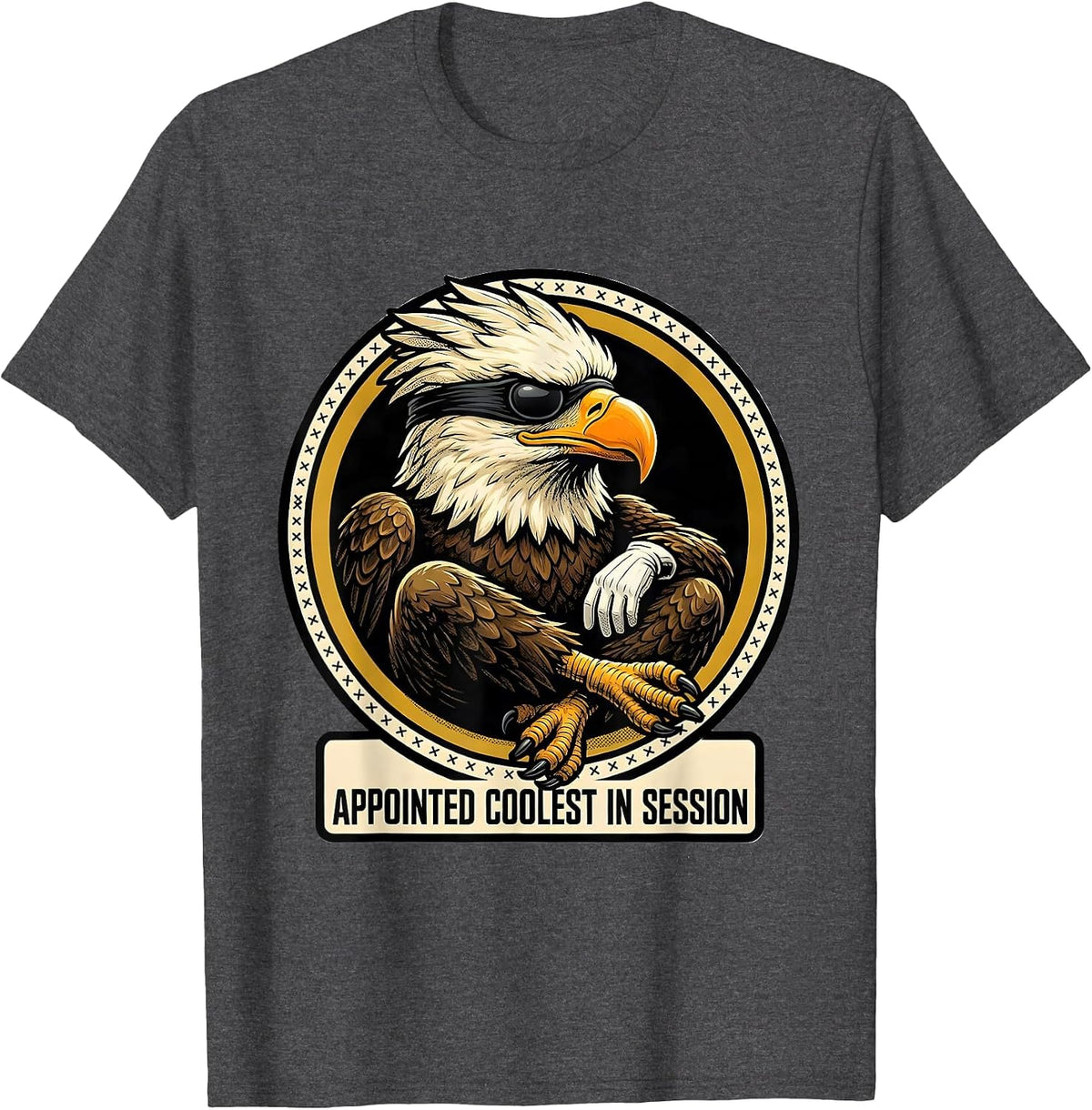 Appointed Coolest In Session Retro Cartoon Eagle Mascot T-Shirt - Dark Heather Grey