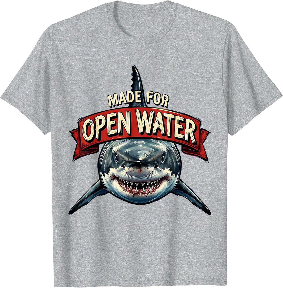 Men's Made for Open Water Shark Graphic Design T-Shirt - Heather Grey