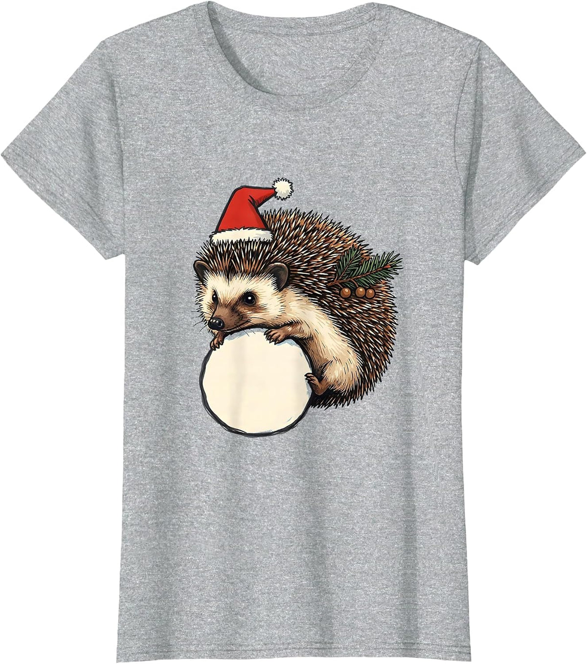 Hedgehog Rolling Snowball Cute Christmas Kids Gift T-Shirt - Heather Grey