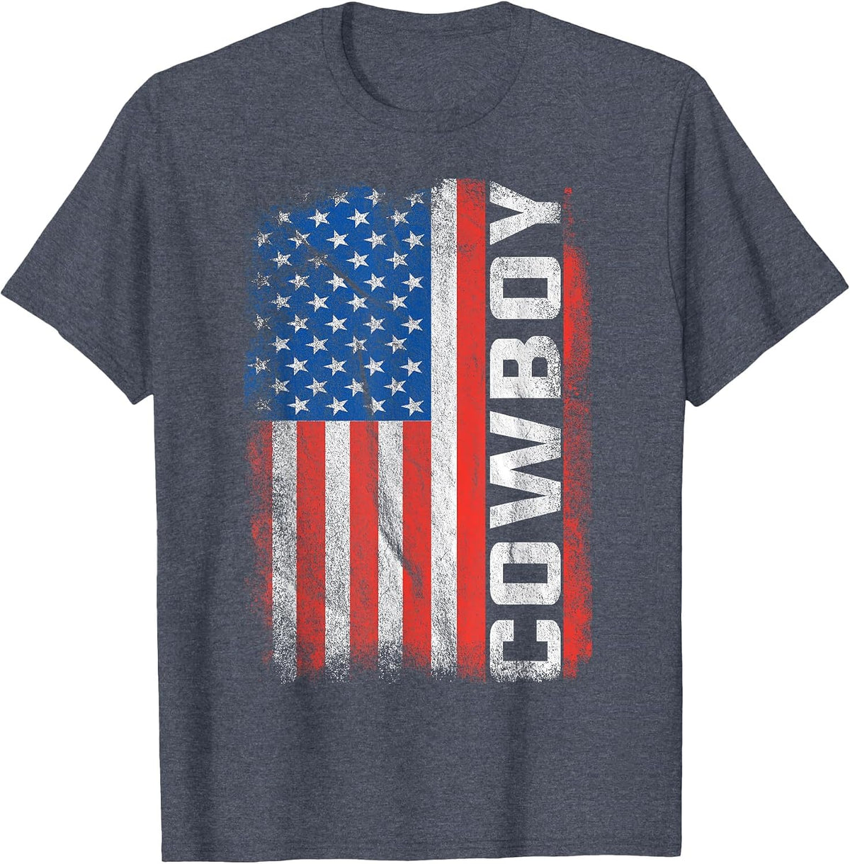 Vintage Rodeo Cowboy Patriotic American Flag T-Shirt - Heather Blue