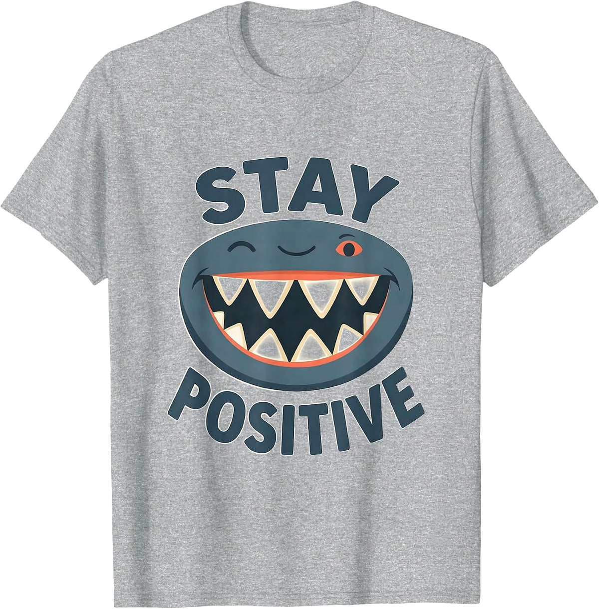Men's Stay Positive Funny Shark Jaw Wildlife Costume Party T-Shirt - Heather Grey