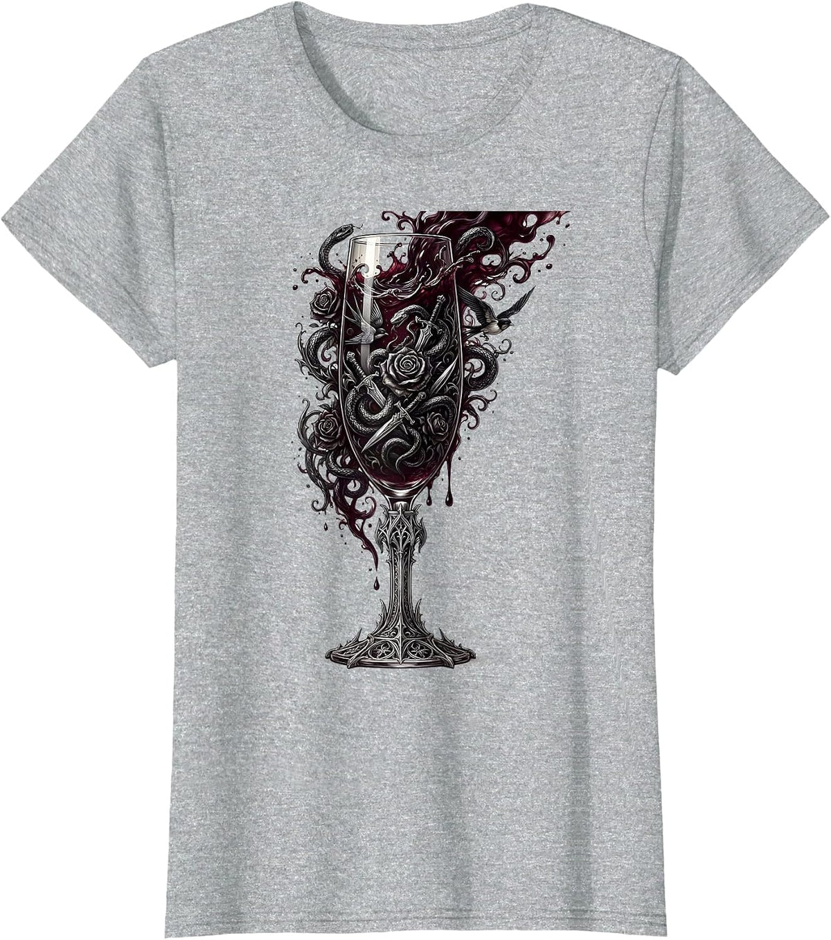 Champagne Glass Tattoo Ink Graphic Design T-Shirt - Heather Grey