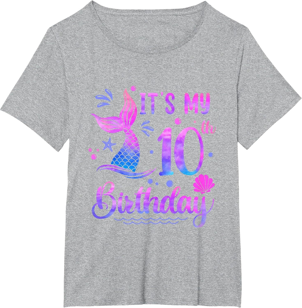 It's My 10th Birthday Mermaid Girl Theme Party 10 Years Old T-Shirt - Heather Grey
