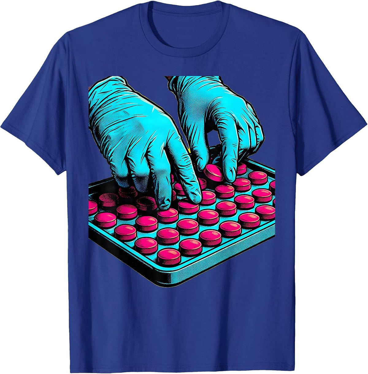 Pharmacy Technician Pill Counting Gloved Hands T-Shirt - Royal Blue