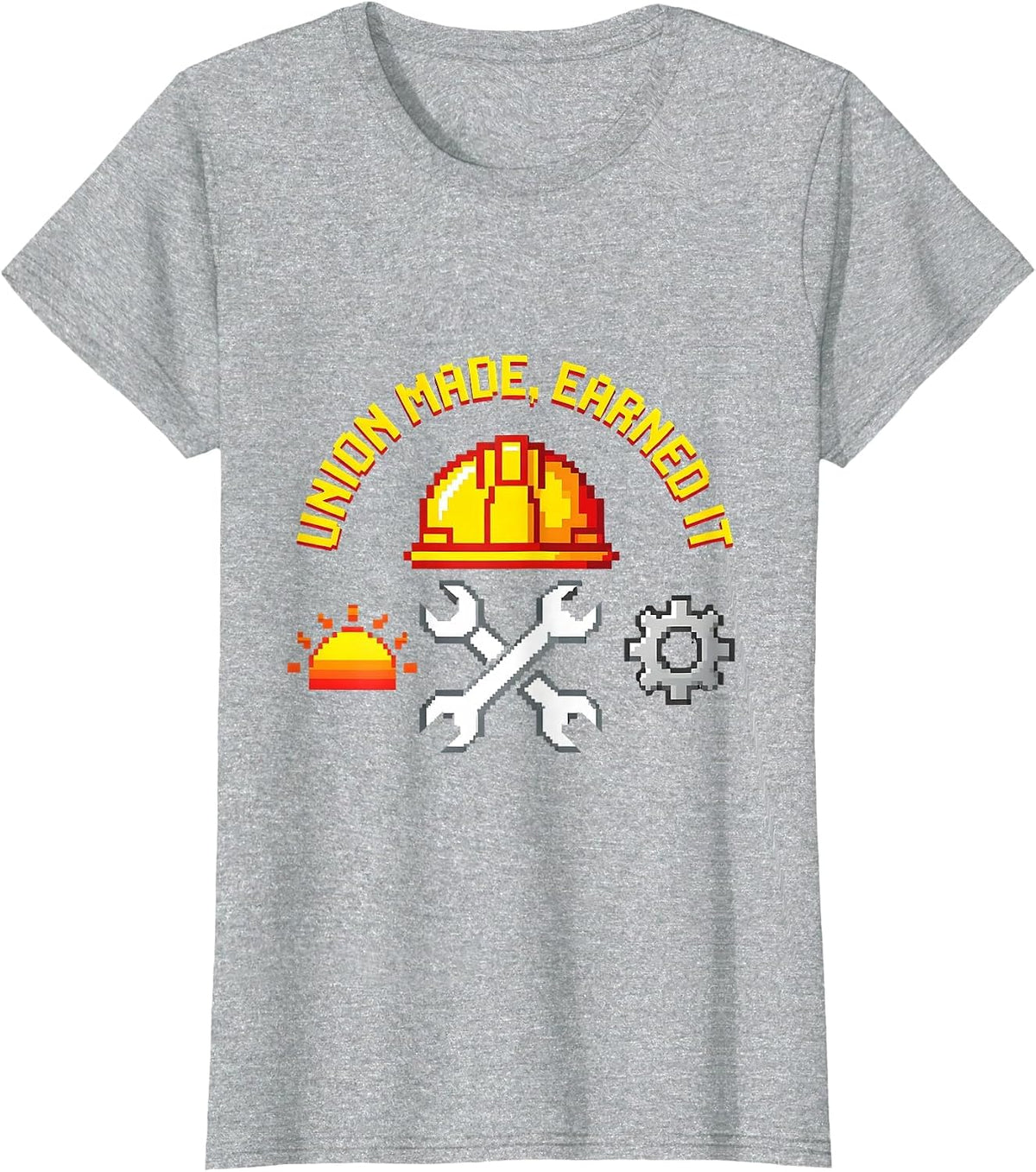 Union Made, Earned It Retro Badge Design T-Shirt - Heather Grey