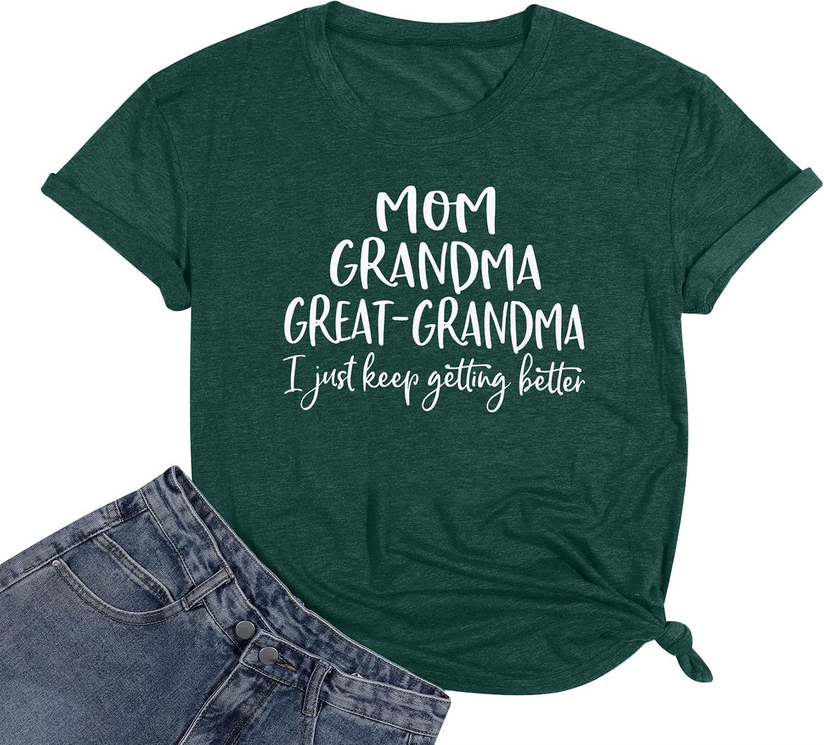 Grandma Shirts for Women Mom Grandma Great Grandma Graphic Tshirts Grandmom Gifts Tops Casual Gigi Tees Shirt - Dark Green