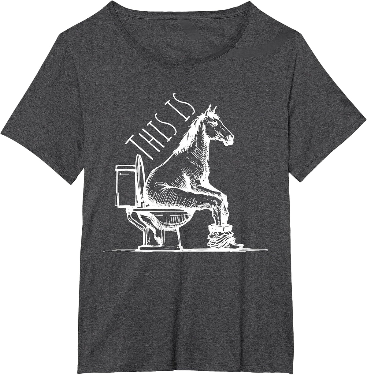 Funny Horse on Toilet Joke Minimal Equestrian Farm T-Shirt - Dark Heather Grey