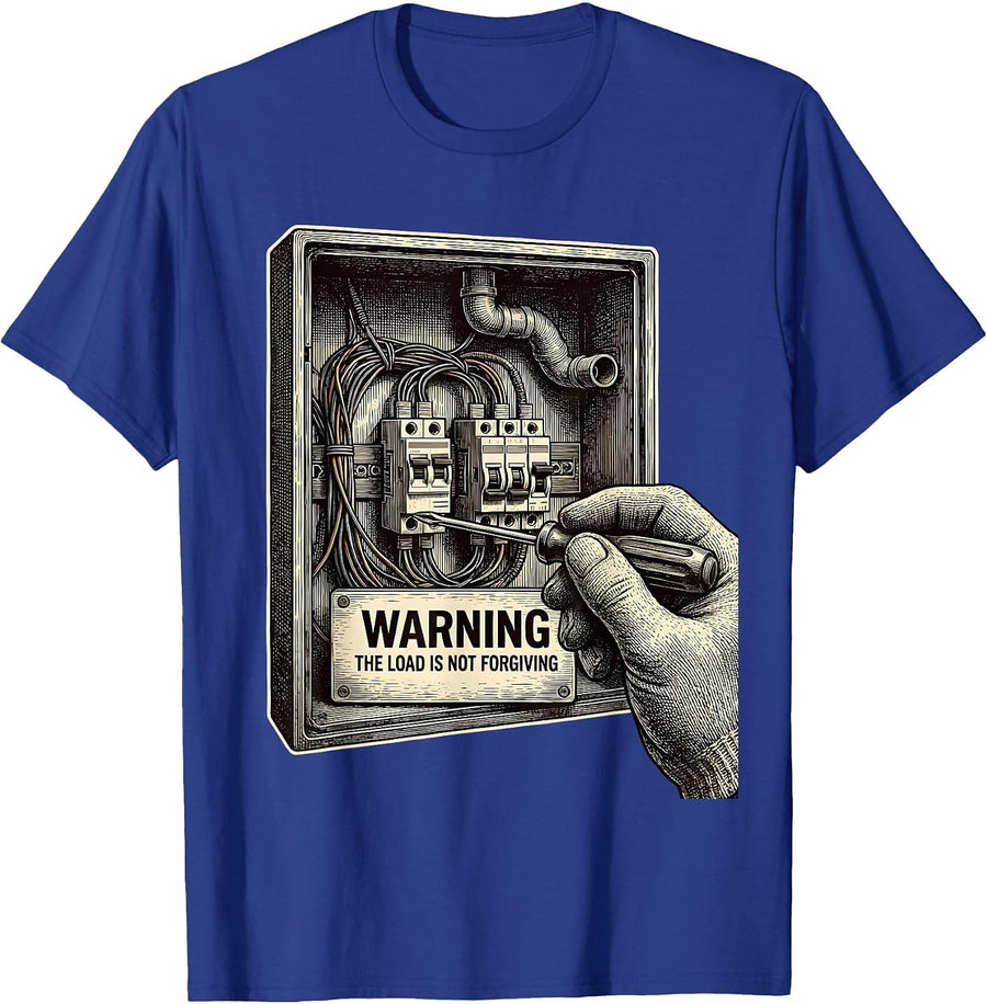 WARNING THE LOAD IS NOT FORGIVING Funny Electrician Gift T-Shirt - Royal Blue