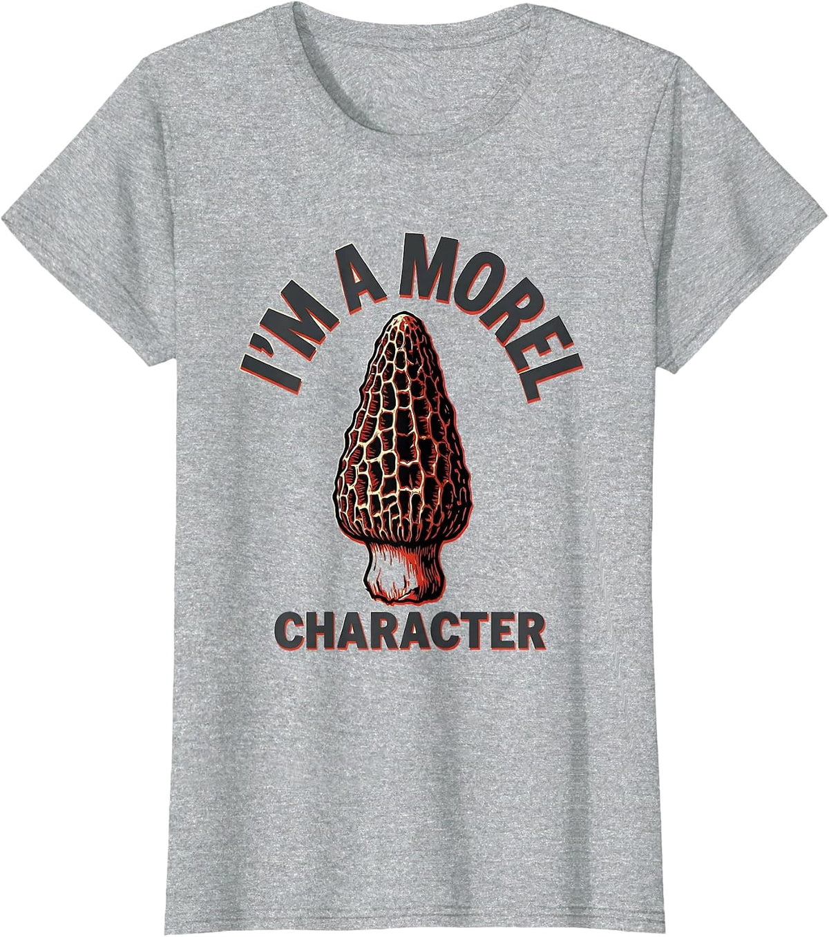 I'm A Morel Character Stencil Graphic Mushroom Forager T-Shirt - Heather Grey