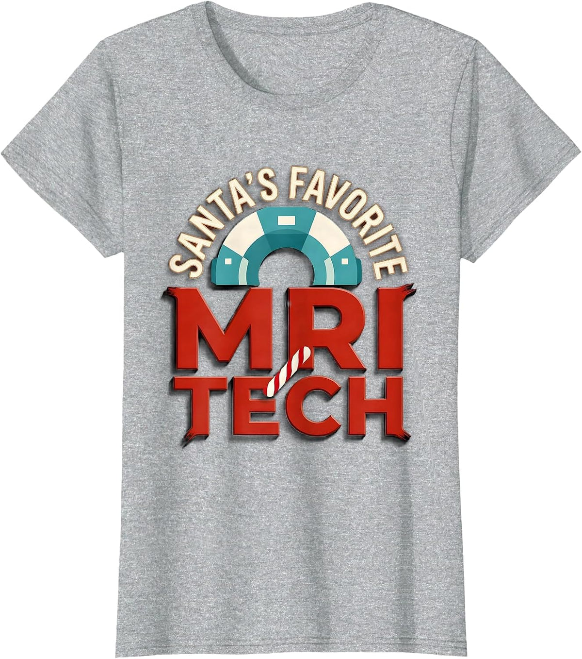 Santa's Favorite MRI Tech Funny Radiology Tech Christmas T-Shirt - Heather Grey