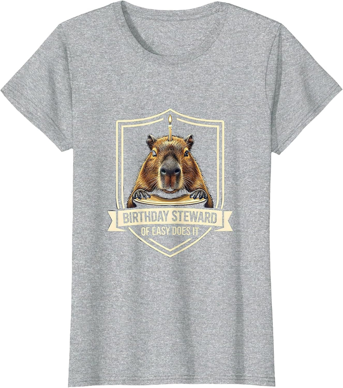 Birthday Steward of Easy Does It Kawaii Capybara Birthday T-Shirt - Heather Grey