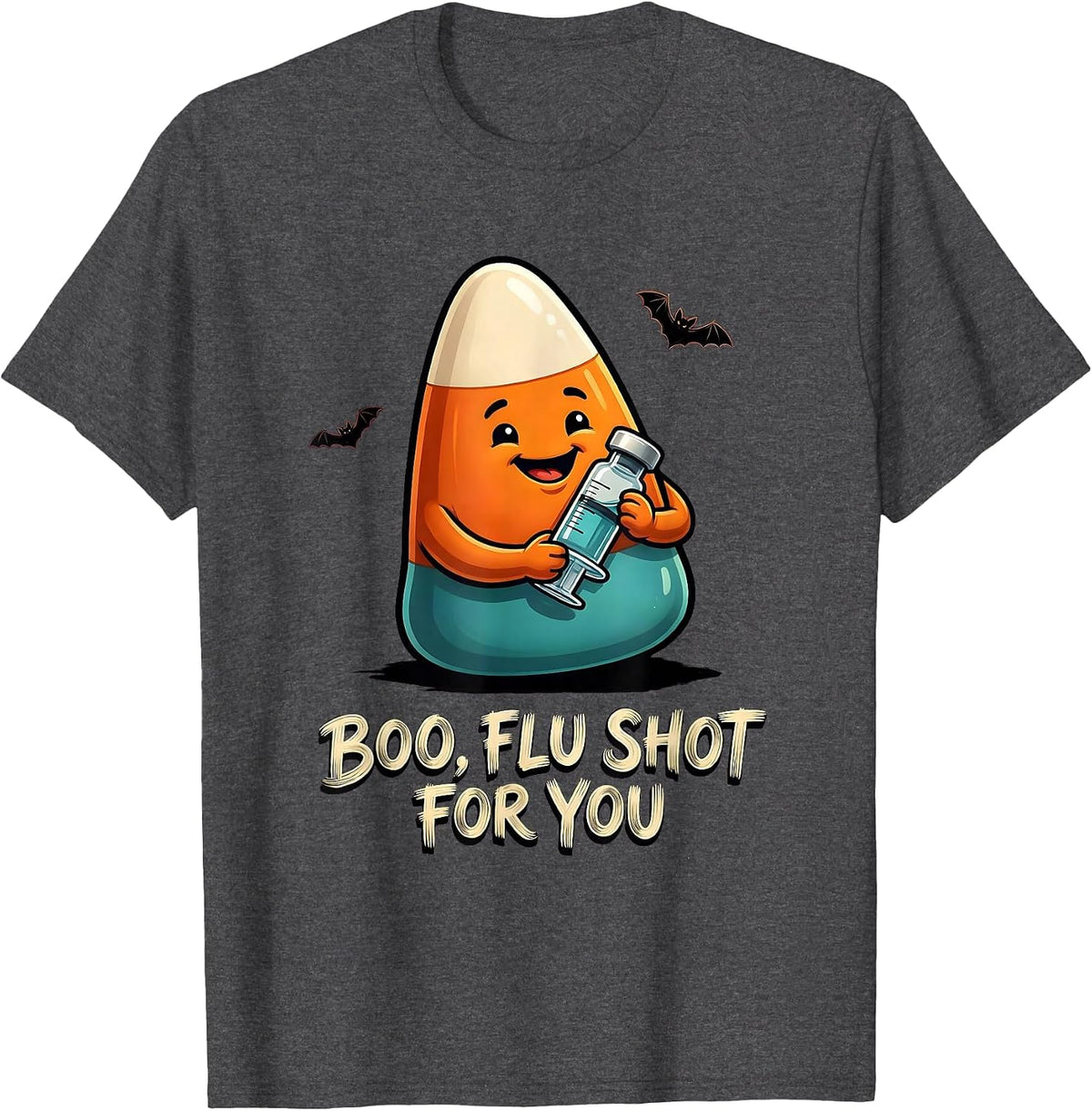 Boo Flu Shot For You Funny Nurse Halloween Healthcare Humor T-Shirt - Dark Heather Grey