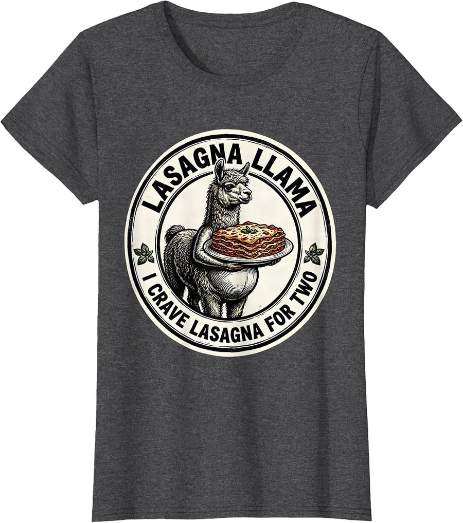 Women's Lasagna Llama I Crave Lasagna For Two Funny Pregnancy T-Shirt - Dark Heather Grey