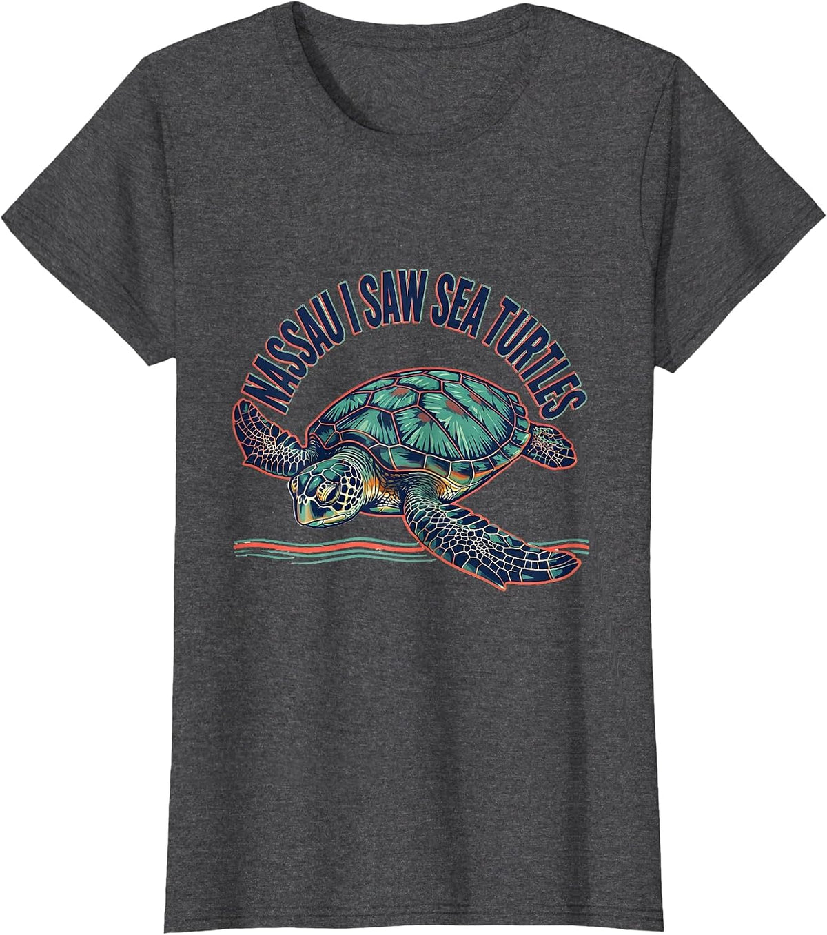 Women's NASSAU I SAW SEA TURTLES Screenprint Tropical Souvenir T-Shirt - Dark Heather Grey