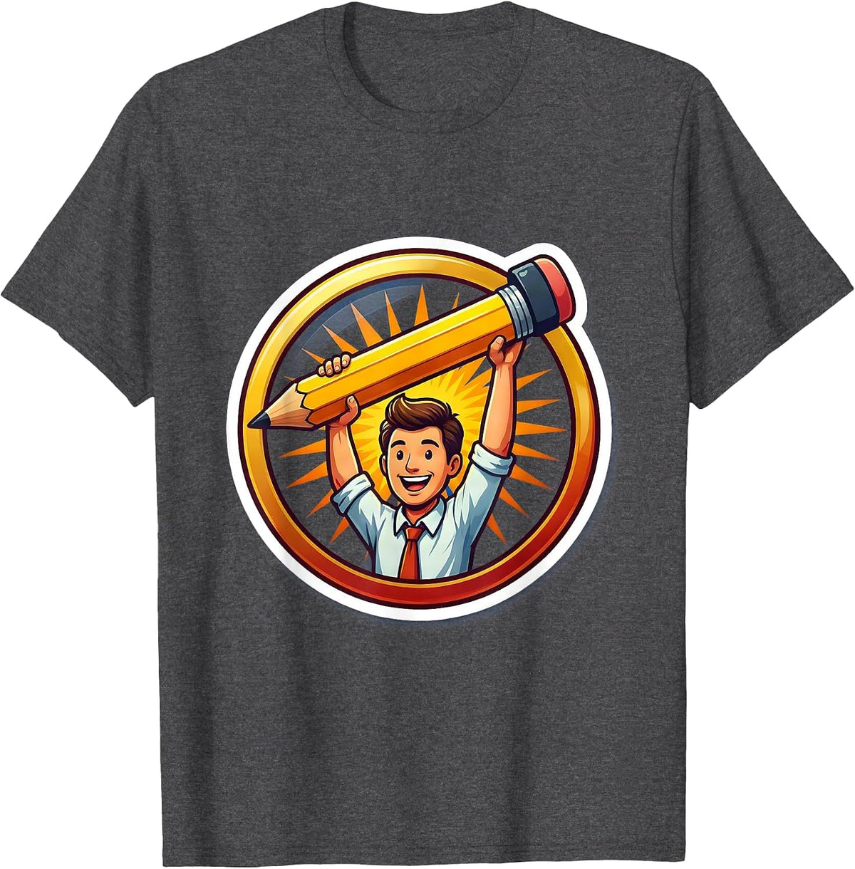 Men's Special Education Teacher Trophy Pencil Illustration T-Shirt - Dark Heather Grey