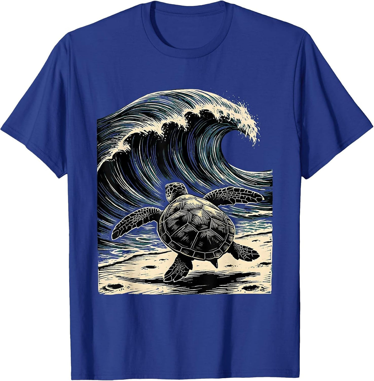 Baby Turtle Racing to the Ocean Waves T-Shirt - Royal Blue
