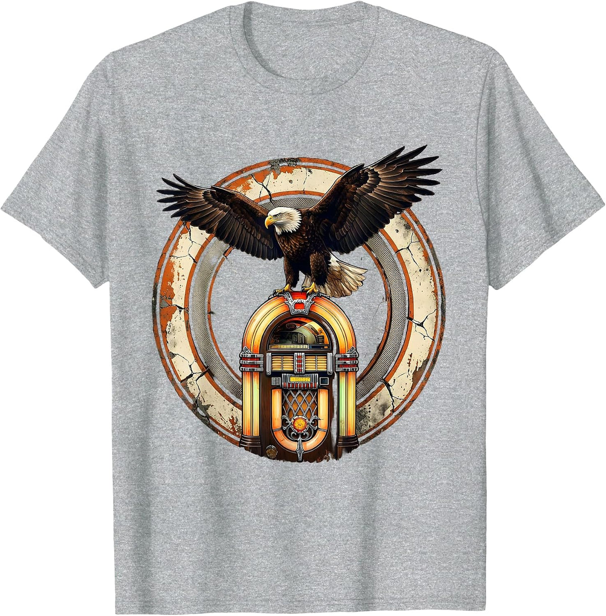 Men's Vintage 1975 Bald Eagle Jukebox Retro Design T-Shirt - Heather Grey