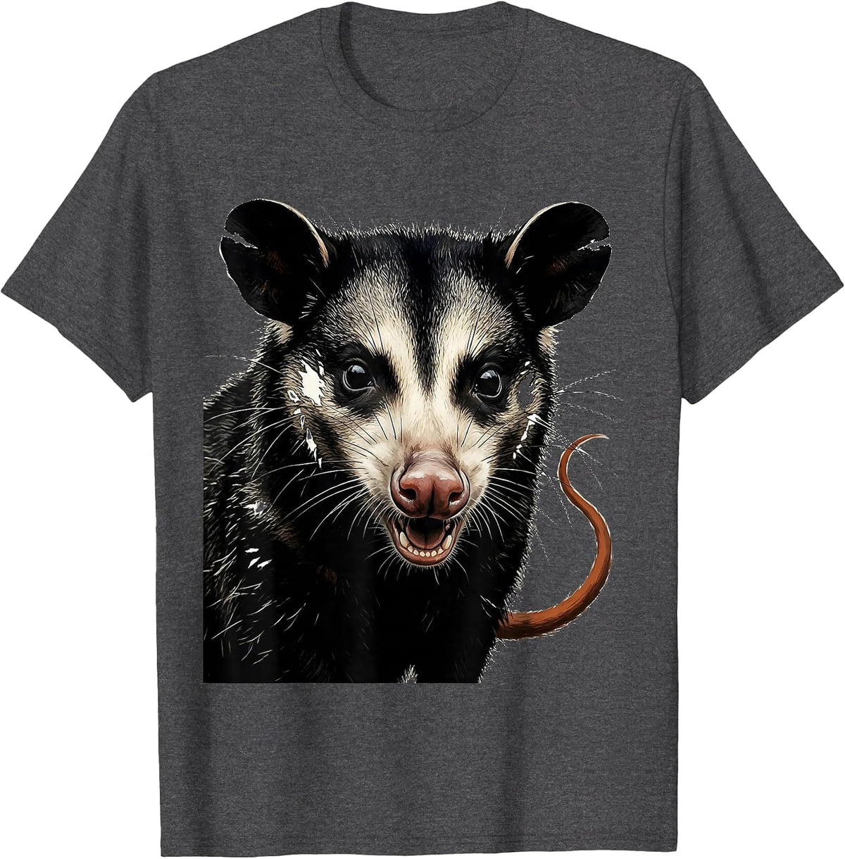 Men's Oversized Opossum Linocut Funny Animal Meme T-Shirt - Dark Heather Grey