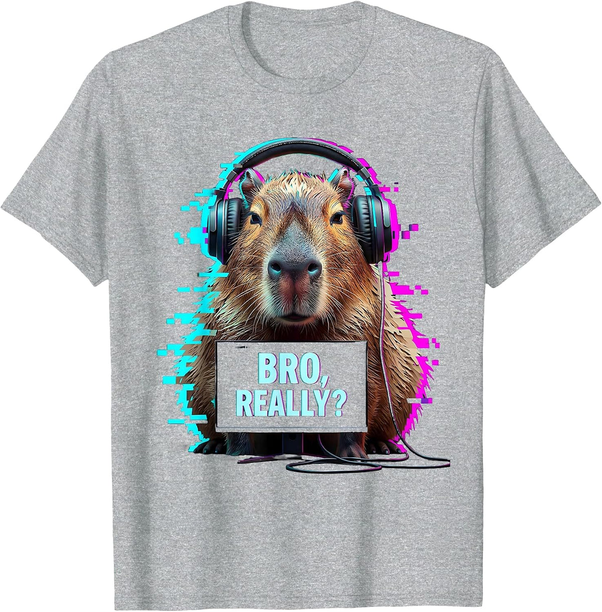 Men's BRO, REALLY? Funny Capybara Gamer Meme Humor T-Shirt - Heather Grey