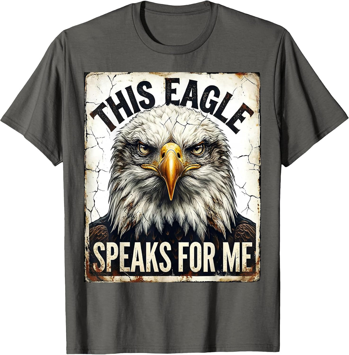 Men's This Eagle Speaks For Me Distressed Eagle Lover Faith Humor T-Shirt - Asphalt Grey