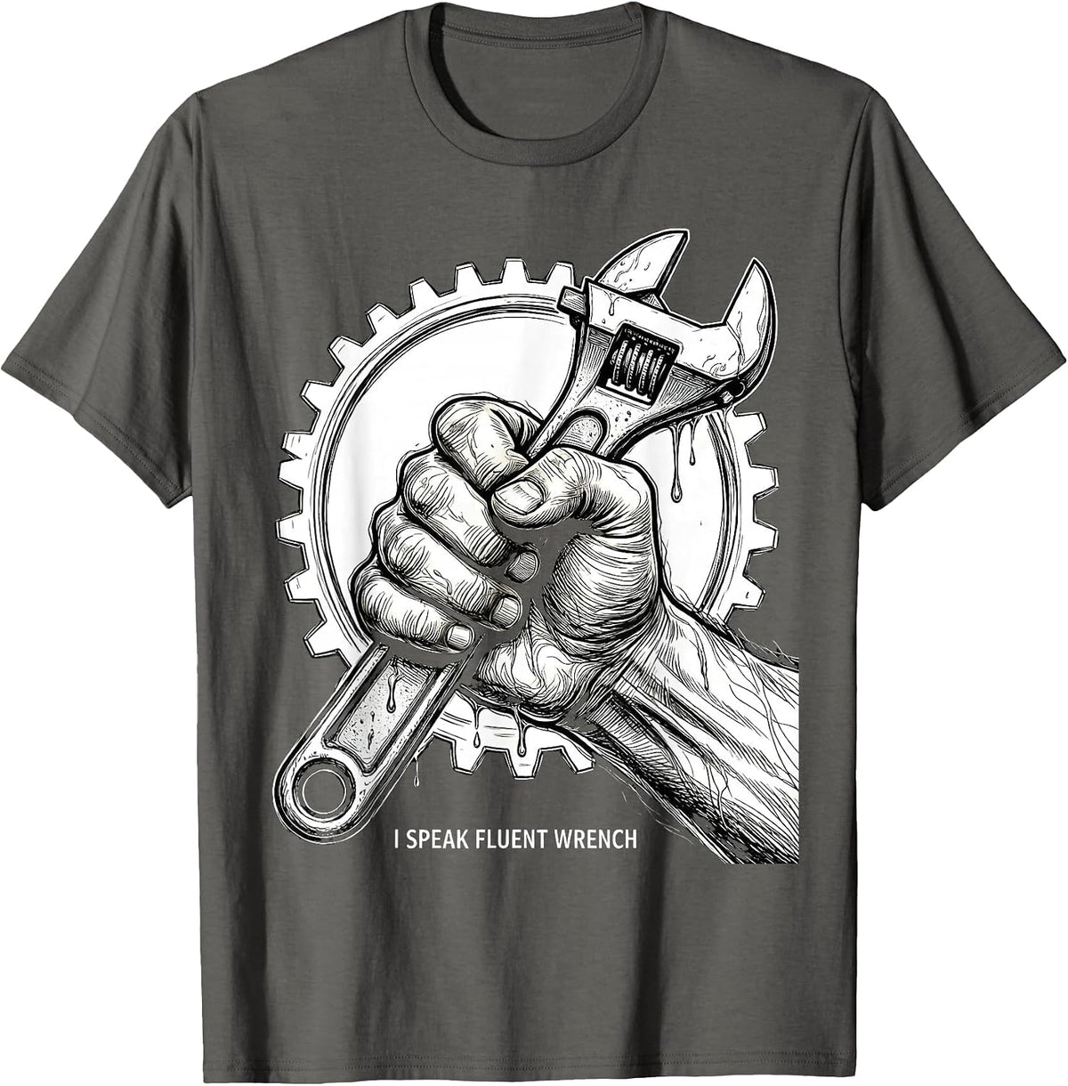 Men's I Speak Fluent Wrench Mechanic Design T-Shirt - Asphalt Grey