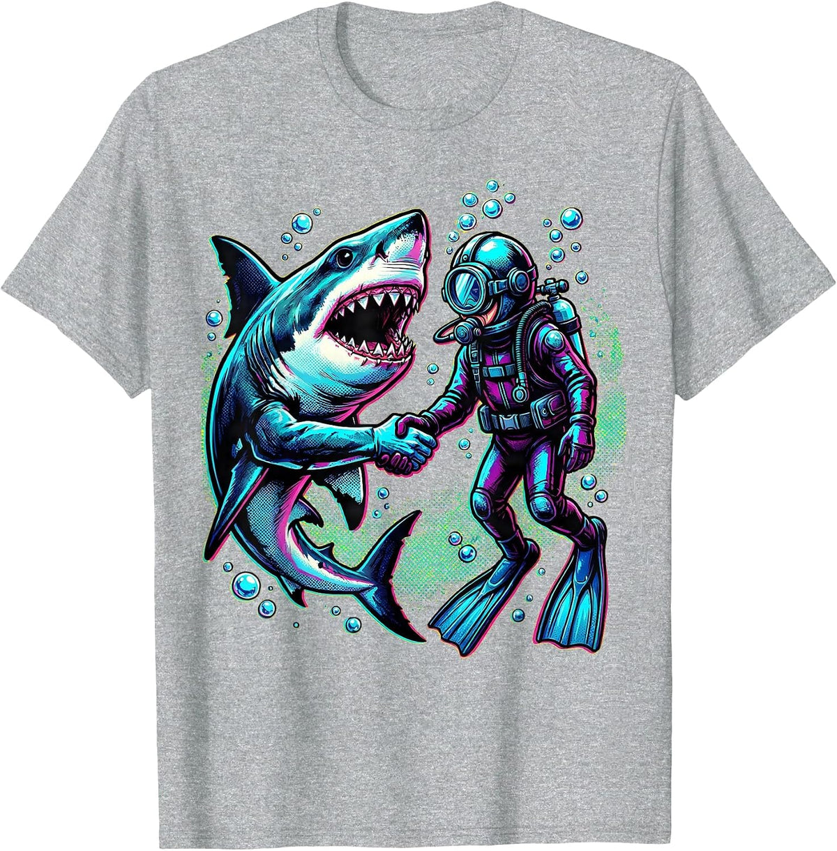 Men's Shark and Diver Holding Hands Underwater Art T-Shirt - Heather Grey