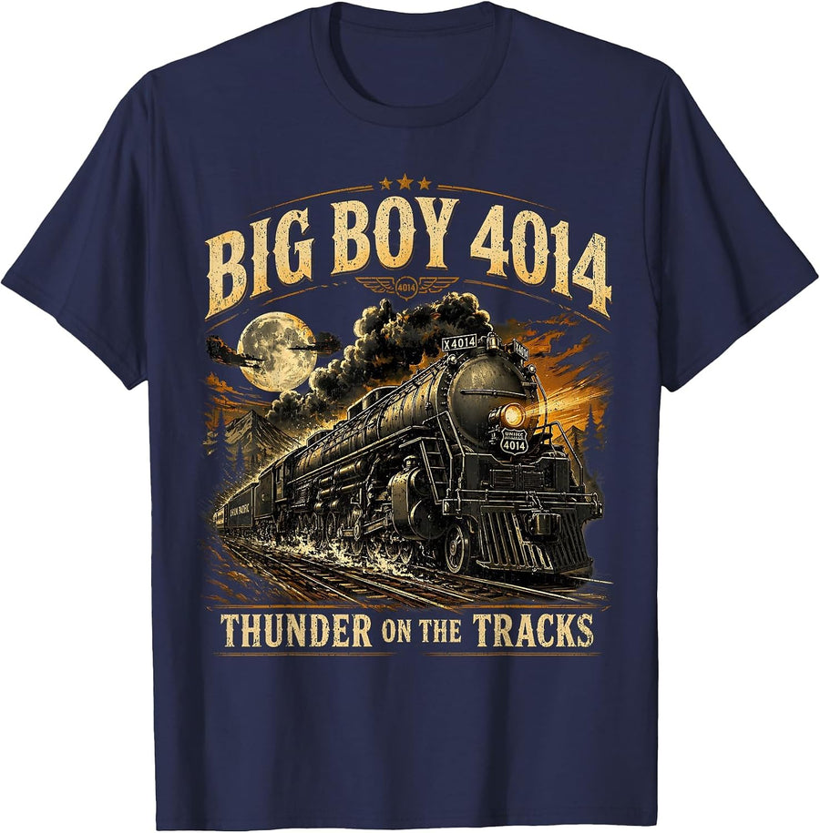 Big Boy 4014 Vintage Steam Locomotive Retro Tee T-Shirt - Navy Blue
