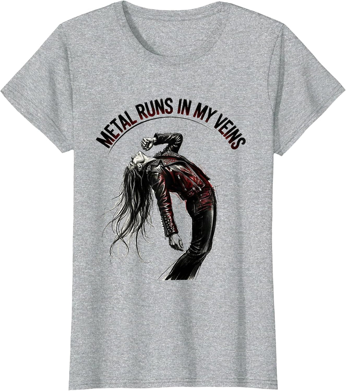 Metal Runs In My Veins Heavy Metal Design T-Shirt - Heather Grey