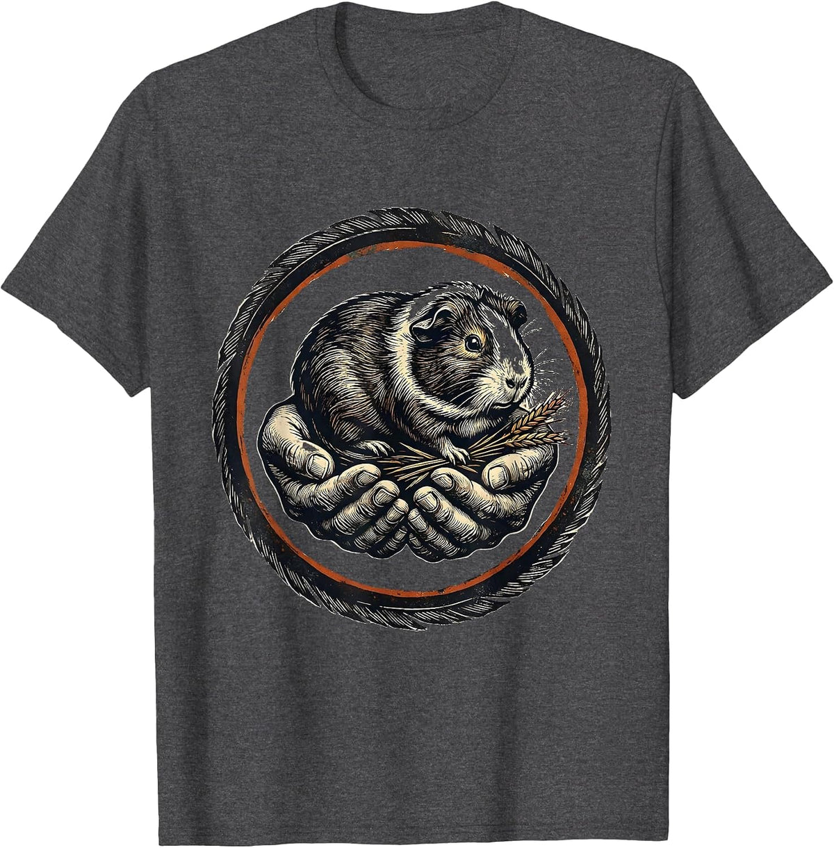Guinea Pig Seal Linocut Pet Lover Humor T-Shirt - Dark Heather Grey