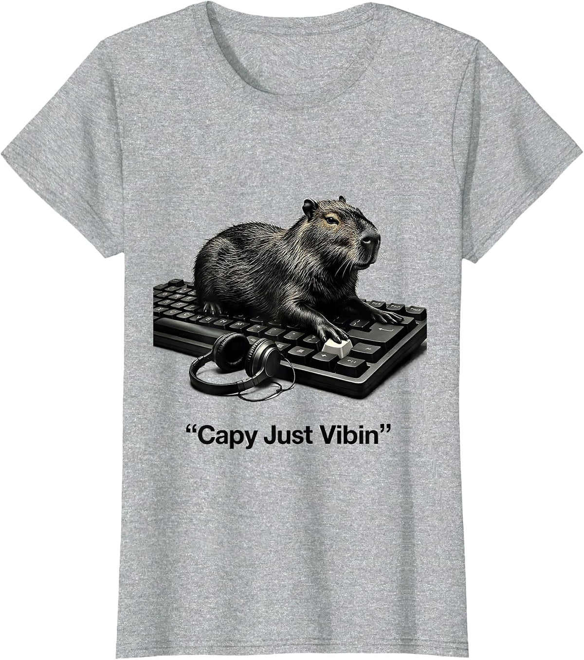 Capy Just Vibin' Funny Capybara Gamer Gaming Video Games T-Shirt - Heather Grey