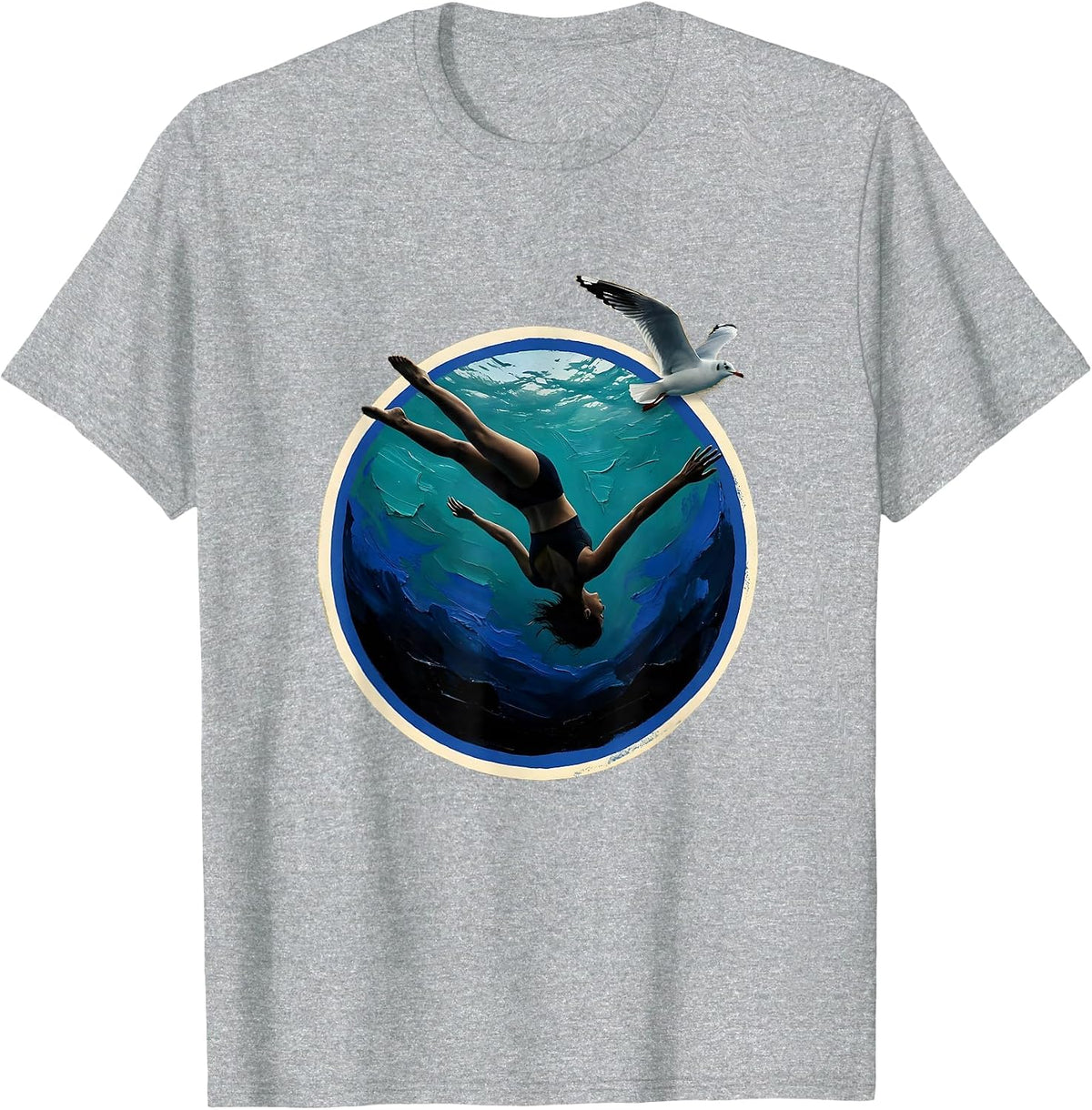 Men's Woman Diving Into Ocean Depths Freedom Graphic T-Shirt - Heather Grey