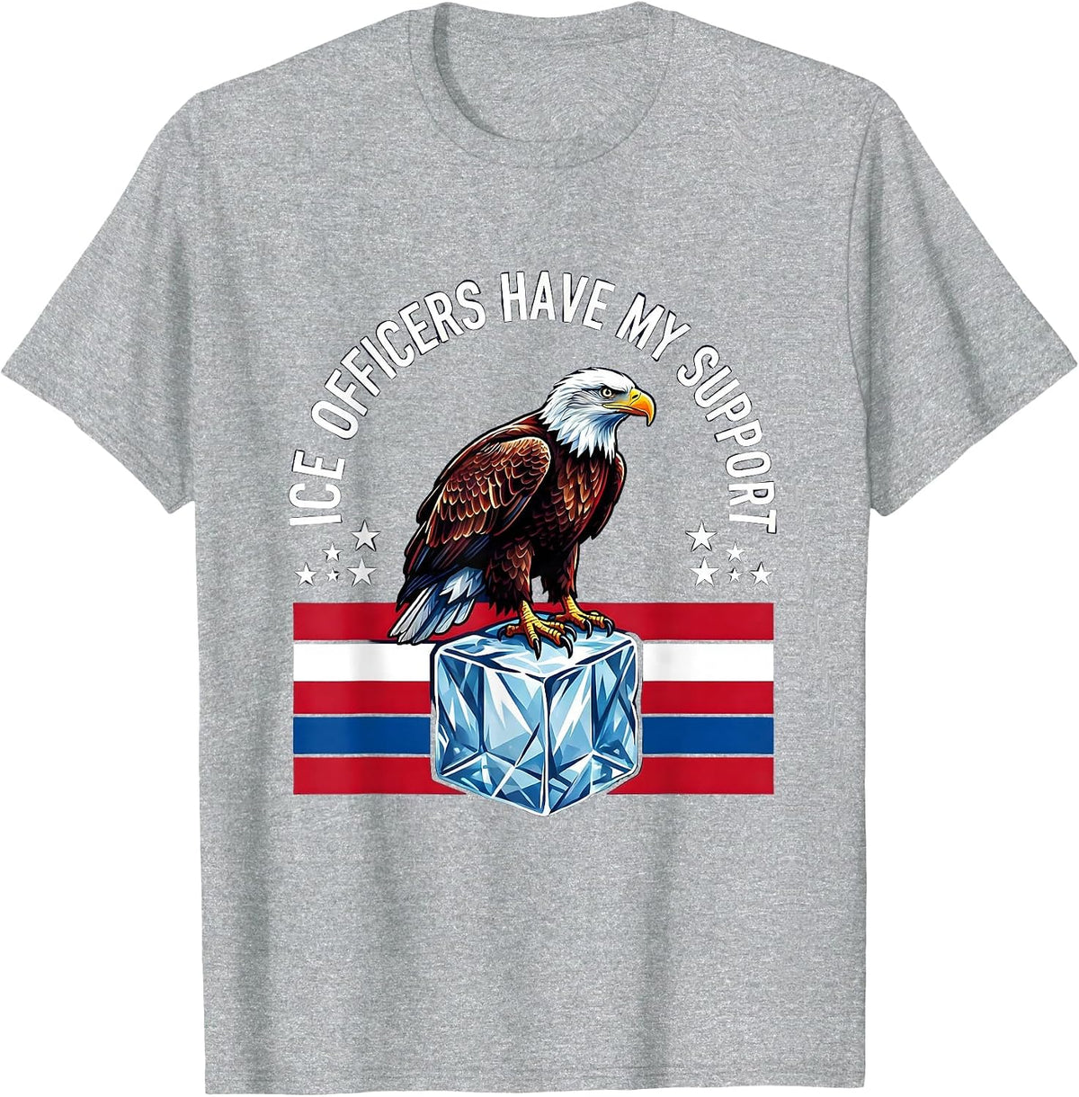 Men's ICE Officers Have My Support Patriotic Eagle Flag T-Shirt - Heather Grey