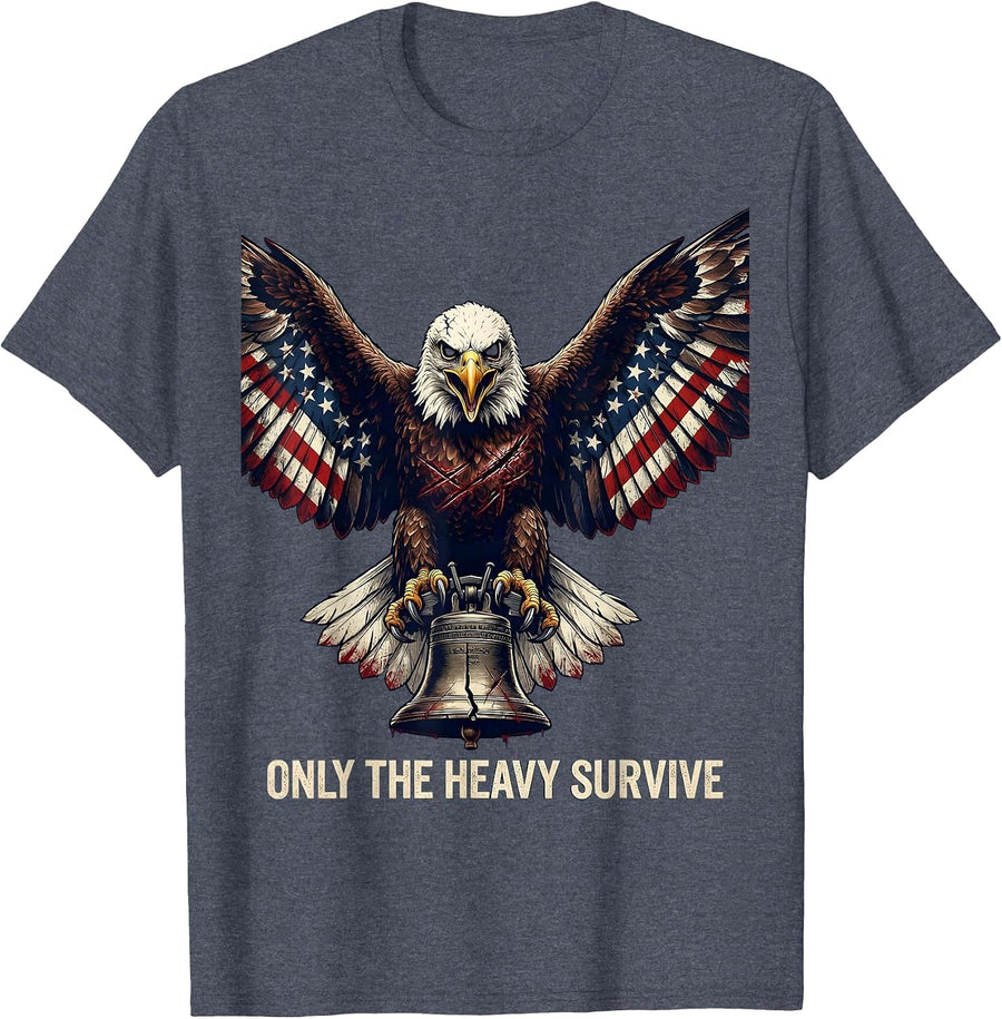 Only the Heavy Survive Death Metal Design T-Shirt - Heather Blue