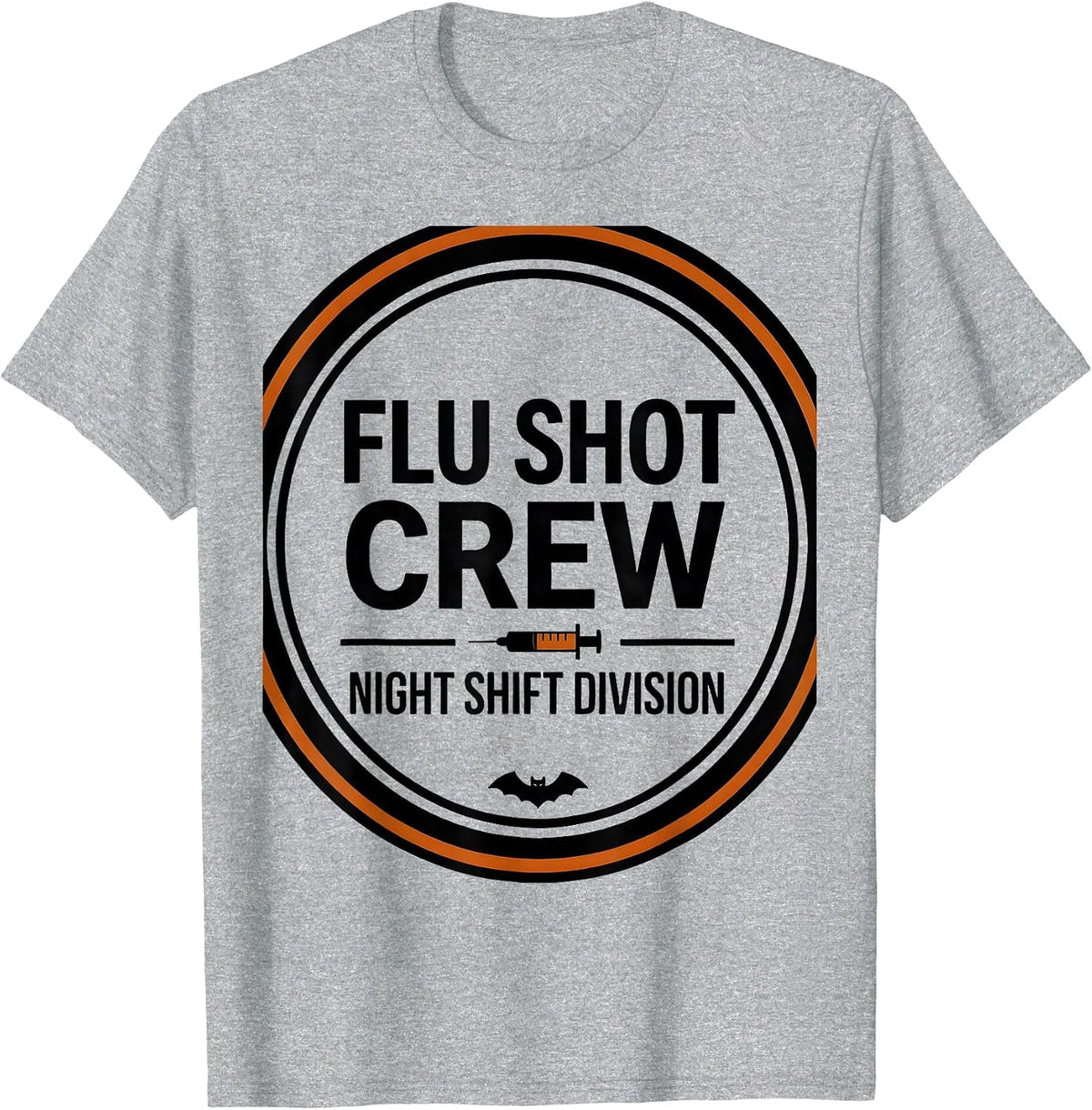Men's Flu Shot Crew Night Shift Division Funny Halloween Nurse T-Shirt - Heather Grey