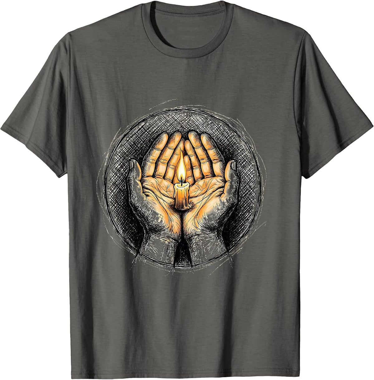 Suicide Prevention Awareness Candle Flame Cupped Hands T-Shirt - Asphalt Grey